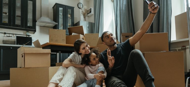 family in their new home